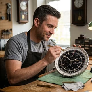 Jack travaillant sur une horloge murale deluxebits dans son atelier