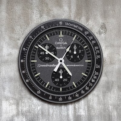 Omega Swatch MoonSwatch Wanduhr – Speedmaster Chronograph Look | Geschenk für Männer | 3D Druck 2