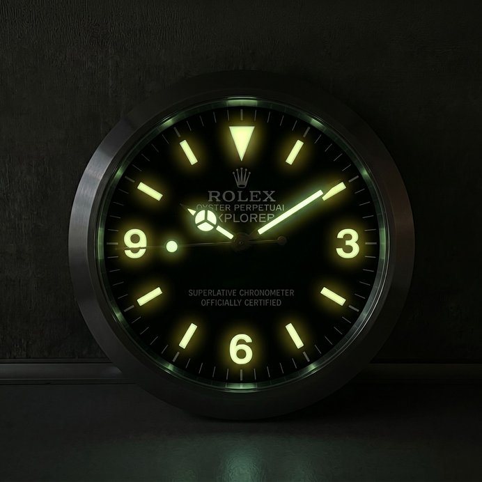 Reloj de pared Rolex Explorer – Aspecto aventurero icónico en negro-plata | Regalo para hombres | Impresión 3D 2